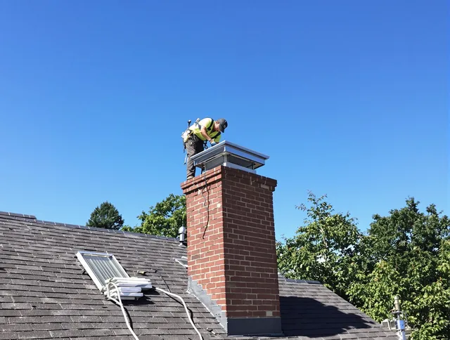 Hacienda Heights Chimney Sweep technician measuring a chimney cap in Hacienda Heights, CA