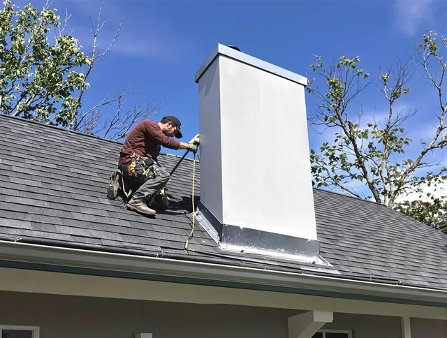 Hacienda Heights Chimney Sweep team member finishing chimney construction in Hacienda Heights, CA